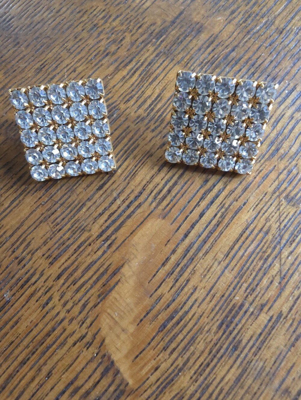Gold-Tone Clear Crystal Square Stud Earrings